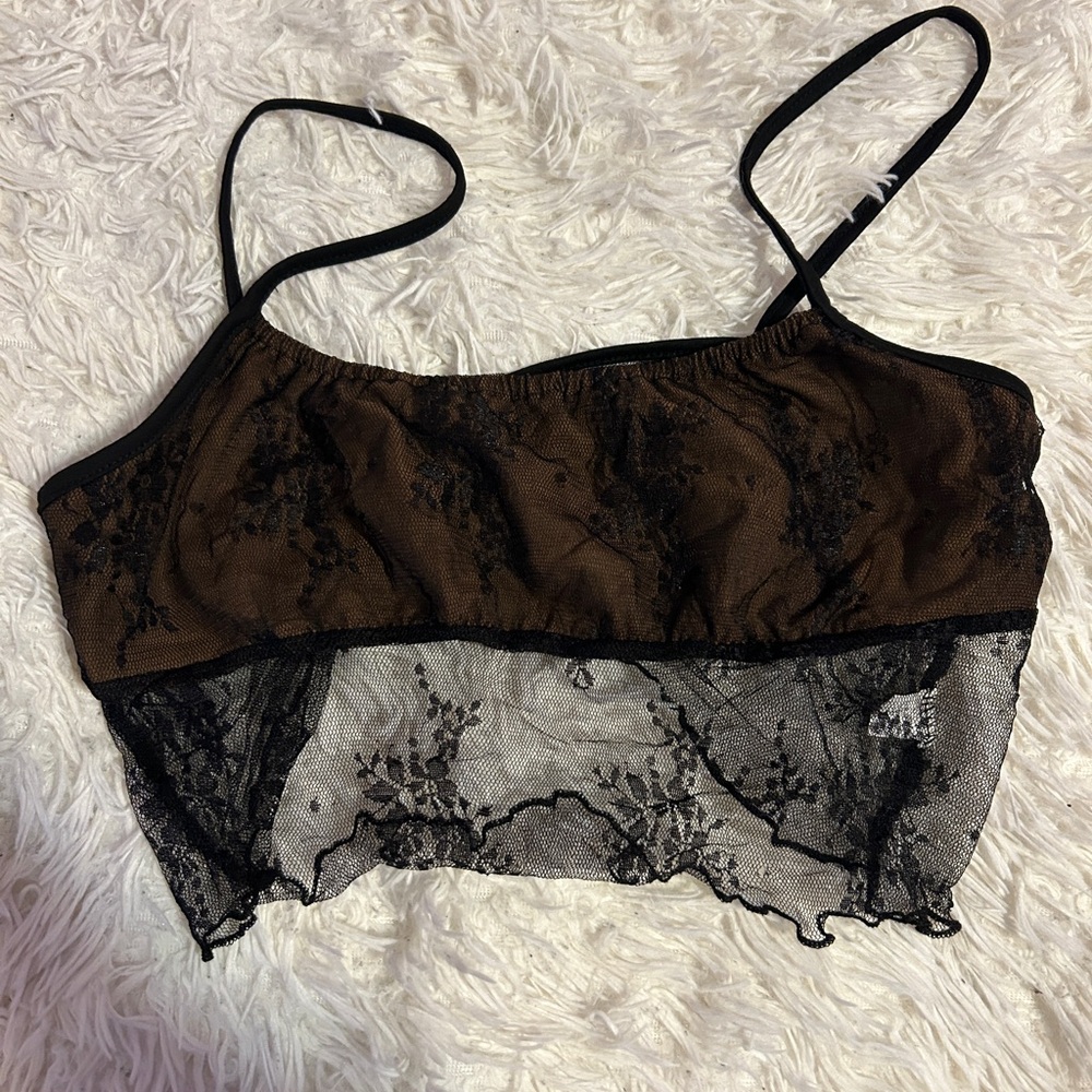 Cute brown and black lace tank top